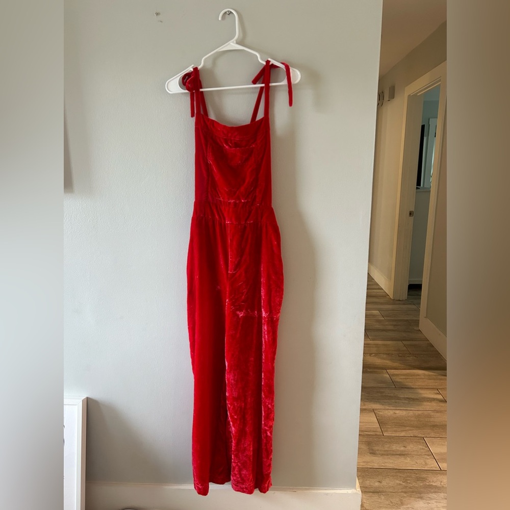 Free People Red Velvet Jumpsuit, size small - Picture 14 of 14